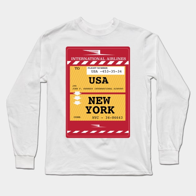 New York City Plane Ticket Long Sleeve T-Shirt by nickemporium1